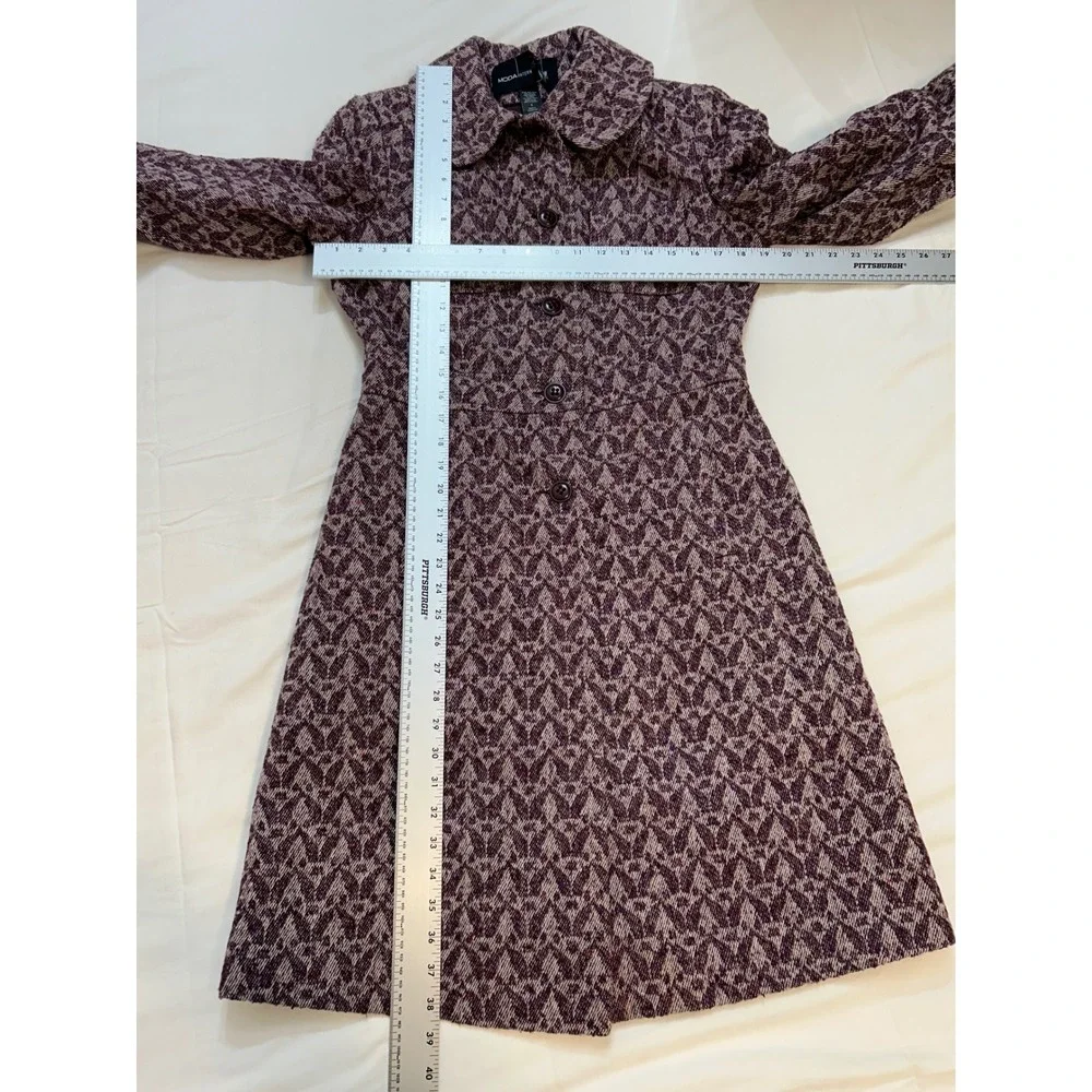 Victoria's Secret Moda Purple Unique Y2K Geometric Wool Blend Button Trench S6